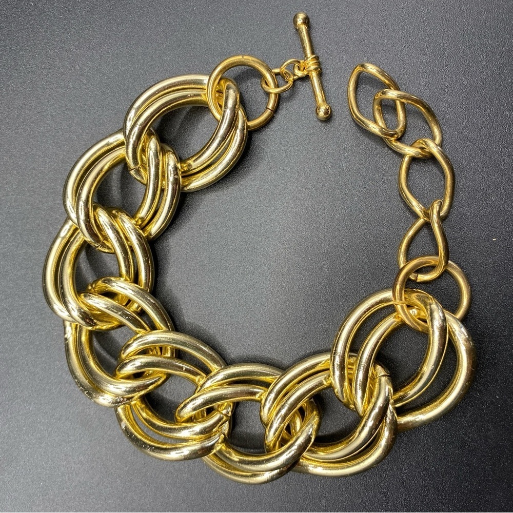 Gold Tone Bracelet Toggle Clasp Double Link Chunky
